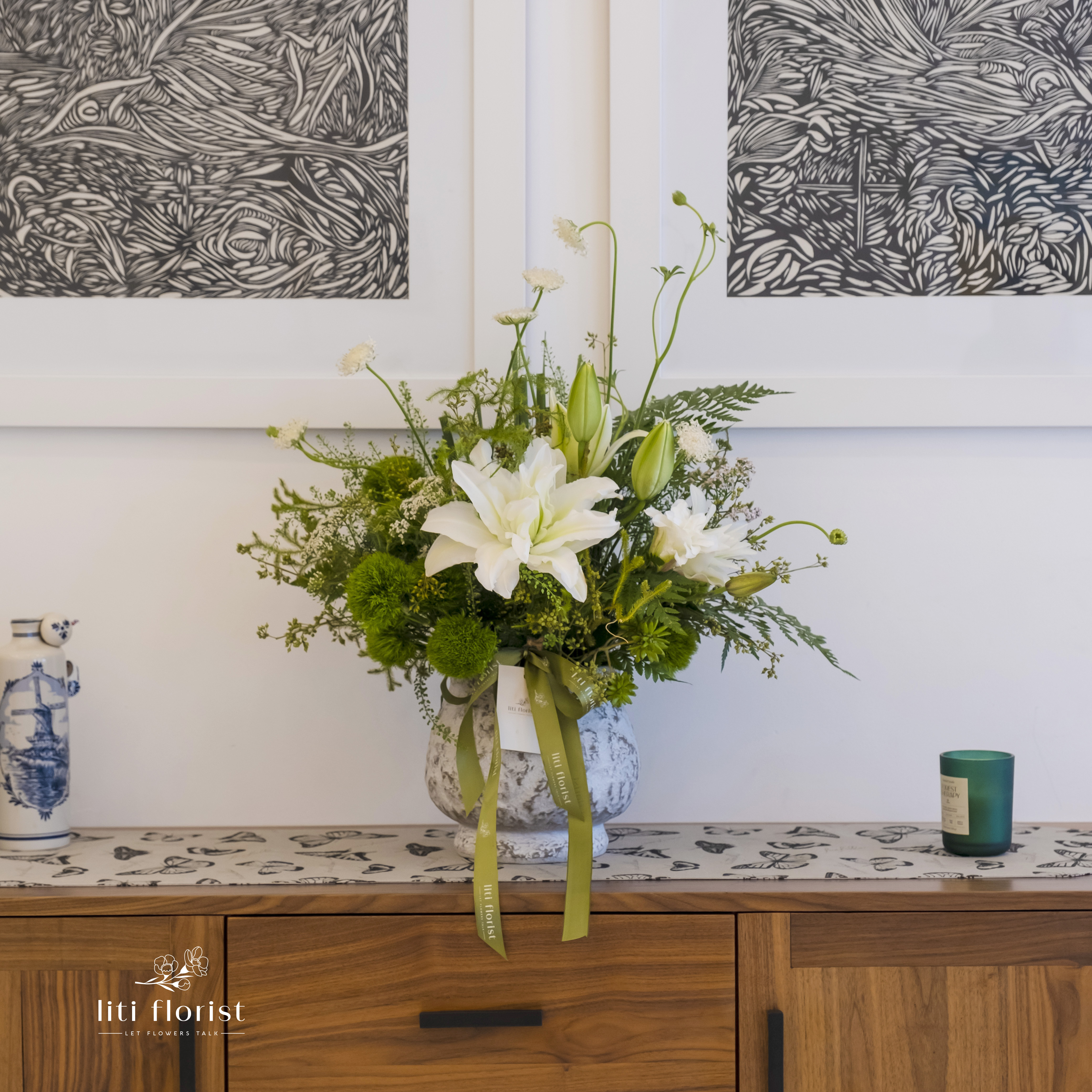 Elegant white Lily flower decoration by Liti Florist