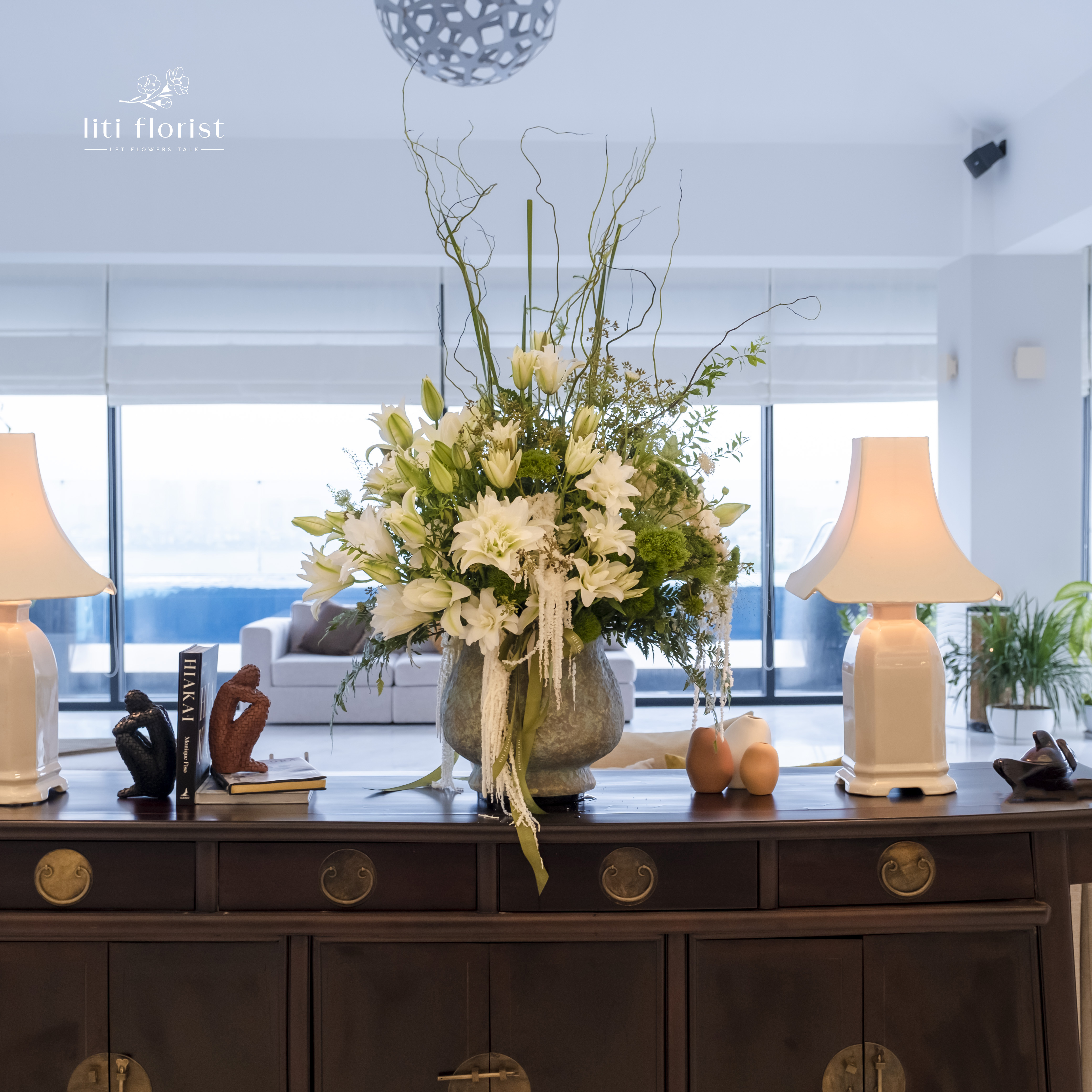 Elegant white Lily flower decoration by Liti Florist