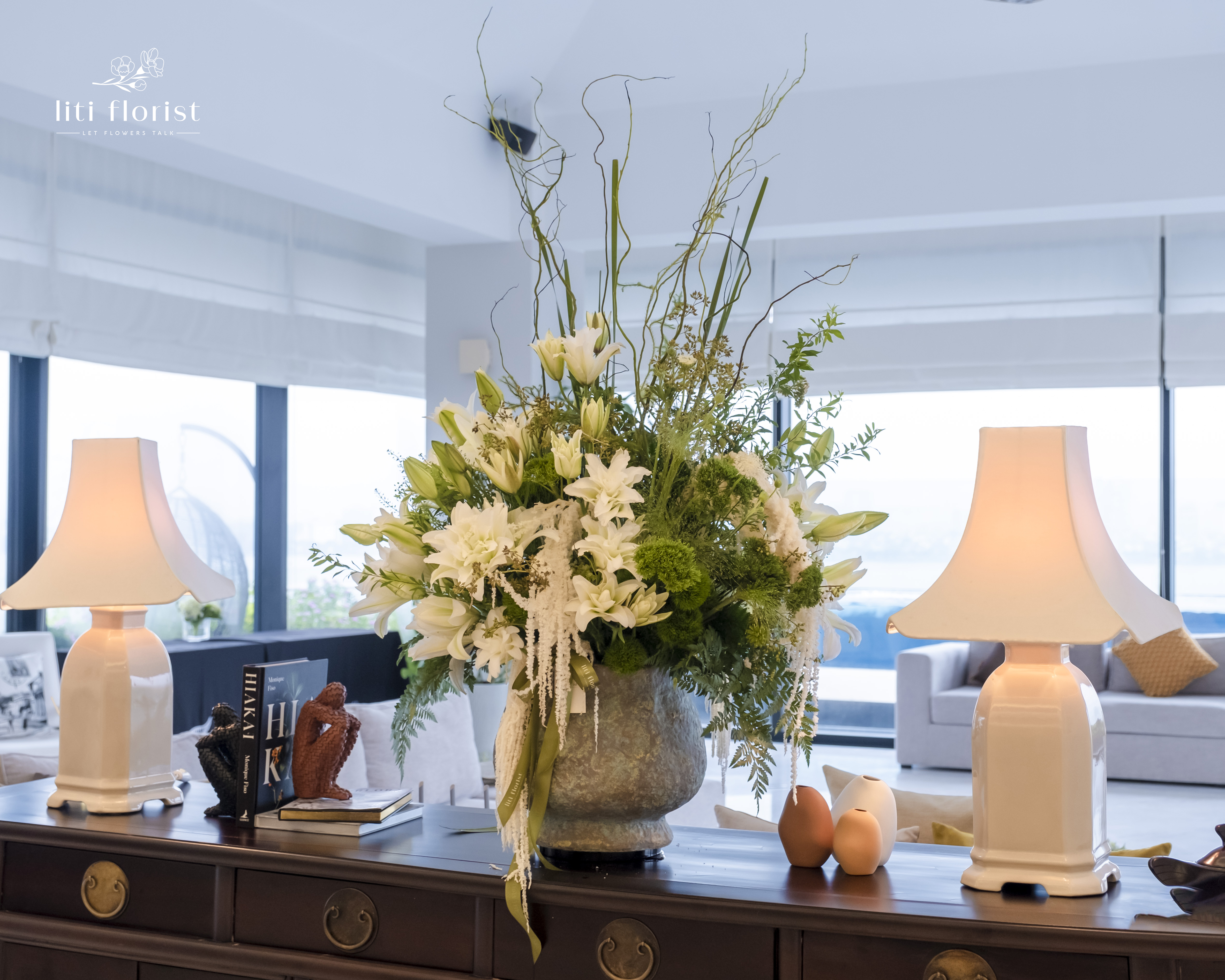 Elegant white Lily flower decoration by Liti Florist